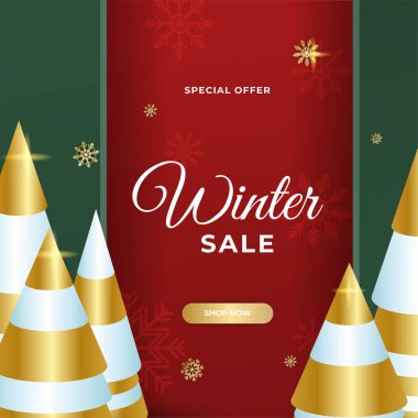 Çerçeveli ve altın madalyalı yeni yıl indirimli mutlu Noeller. Sosyal medya postası, mobil uygulamalar, afiş tasarımı ve İnternet / İnternet reklamları için moda soyut kare Kış Tatili sanat şablonu