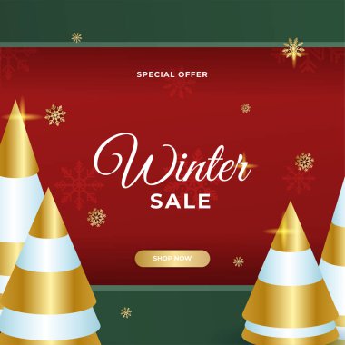 Çerçeveli ve altın madalyalı yeni yıl indirimli mutlu Noeller. Sosyal medya postası, mobil uygulamalar, afiş tasarımı ve İnternet / İnternet reklamları için moda soyut kare Kış Tatili sanat şablonu