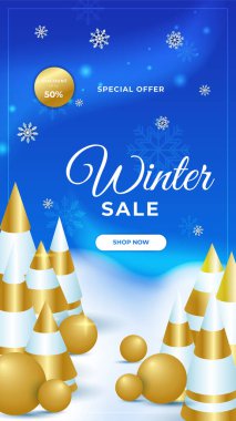 Sosyal medya hikayeleri için modaya uygun yeni yıl şablonu. Soyut arka plan tasarımları, kış indirimi, sosyal medya tanıtım içeriği. Vektör illüstrasyonu.