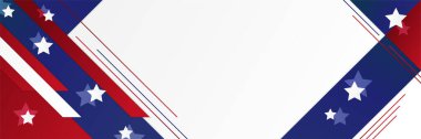 Amerikan mavi ve kırmızı afiş arka plan şablonu. Amerikan ulusunun ulusal bayrağı, bağımsızlık ve özgürlük vektörü. ABD kır günü kutlaması. Amerikan bayrağı sallayan vatansever bir geçmişi var.