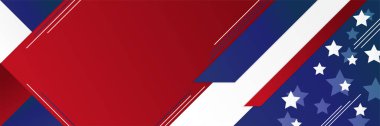 Amerikan mavi ve kırmızı afiş arka plan şablonu. Amerikan ulusunun ulusal bayrağı, bağımsızlık ve özgürlük vektörü. ABD kır günü kutlaması. Amerikan bayrağı sallayan vatansever bir geçmişi var.