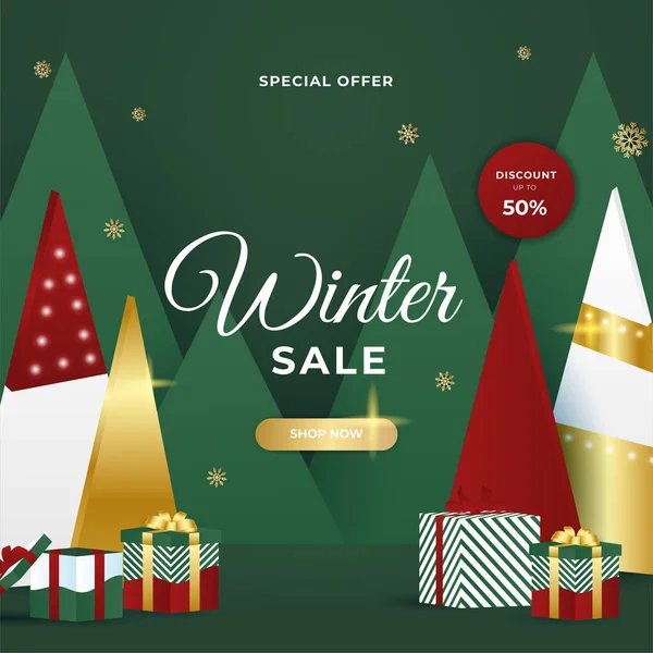 Καλά Χριστούγεννα Χειμώνα Νέο Έτος Κάρτες Πώλησης Πλαίσιο Και Χρυσή — Διανυσματικό Αρχείο
