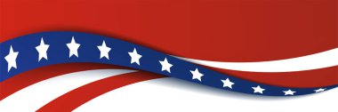 Amerikan mavi ve kırmızı afiş arka plan şablonu. Amerikan ulusunun ulusal bayrağı, bağımsızlık ve özgürlük vektörü. ABD kır günü kutlaması. Amerikan bayrağı sallayan vatansever bir geçmişi var.