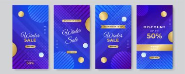 Sosyal medya hikayeleri için modaya uygun yeni yıl indirimli yeni yıl afişi seti. Özel teklifler sezonluk satışlar ve mükemmel vektör kartları. Vektör illüstrasyonu.
