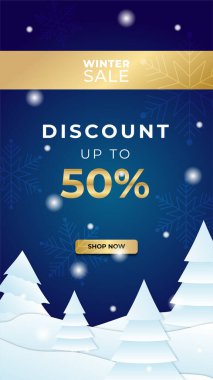 Kış Noel indirimli afiş ya da indirimli metinli poster. Sosyal ağlar için arka plan şablonu. Özel teklifler sezon satışları. Vektör illüstrasyonu