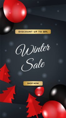 Kış Noel indirimli afiş ya da indirimli metinli poster. Sosyal ağlar için arka plan şablonu. Özel teklifler sezon satışları. Vektör illüstrasyonu