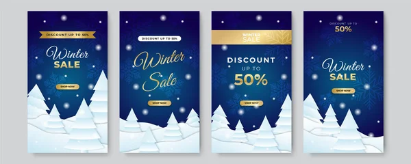 Set Von Trendigen Editierbaren Winter Frohe Weihnachten Neujahr Verkauf Banner — Stockvektor