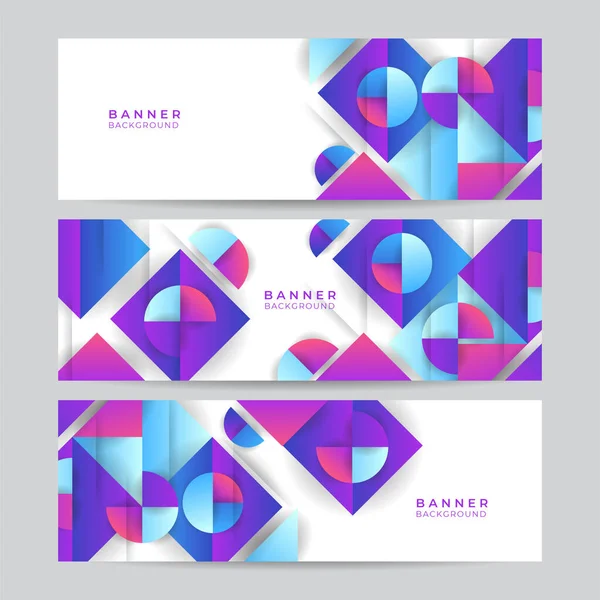 Set Minimal Abstract Banner Background Dynamic Purple Blue Geometric Element — Stock Vector