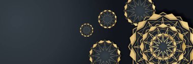 Ramazan Kareem afişi. Fener, ay ve soyut lüks İslami desenler arka planda. Vektör soyut grafik tasarım pankart şablonu.