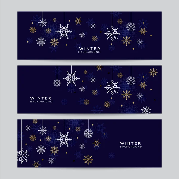 Christmas Blue Gold Background Snow Christmas Card Snowflake Border Vector — Stock Vector