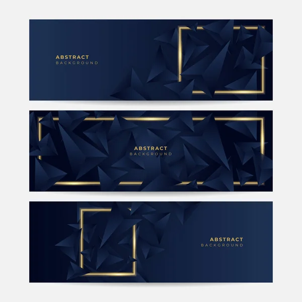 Conjunto Azul Marinho Escuro Moderno Fundo Banner Ouro Vetor Abstrato — Vetor de Stock