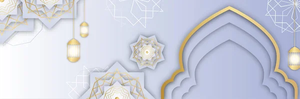 Φόντο Του Λάβαρου Του Ραμαζανιού Καρίμ Φανός Φεγγάρι Και Αφηρημένη — Διανυσματικό Αρχείο
