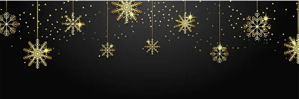 Weihnachten Schwarz Gold Banner Hintergrund Mit Schnee — Stockvektor