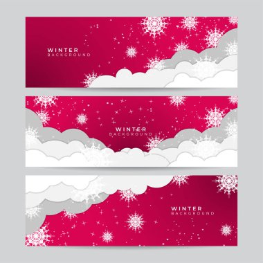 Kar taneli Noel afişi. Mutlu Noeller ve mutlu yıllar bayrağı. Yatay yeni yıl arkaplanı, başlıklar, posterler, kartlar, web sitesi. Vektör illüstrasyonu