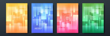 Modern soyut kapaklar seti, minimal kapaklar tasarımı. Renkli sarı turuncu yeşil geometrik arkaplan, vektör illüstrasyonu.