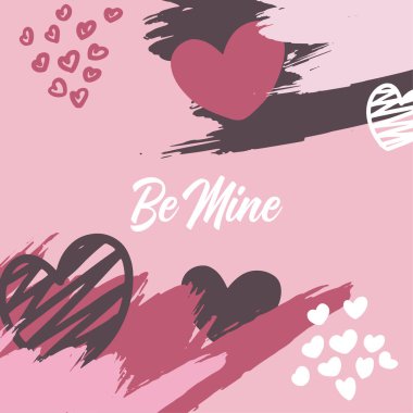 Büyük Sevgililer Günü tebrik kartları, arka planda el yazısıyla yazılmış tebrik mektupları ve desenli fırça darbeleri. Sevgililer günün kutlu olsun. Sözlerini seviyorum, konsepti seviyorum. vektör illüstrasyonu