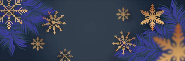 Banner Navidad Invierno Con Copos Nieve Feliz Navidad Feliz Año — Vector de stock