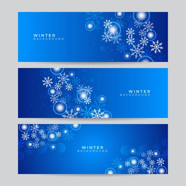 Conjunto Banner Azul Natal Com Flocos Neve Feliz Natal Feliz — Vetor de Stock