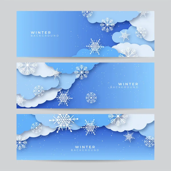 Ensemble Bannière Noël Bleue Avec Flocons Neige Joyeux Noël Bonne — Image vectorielle