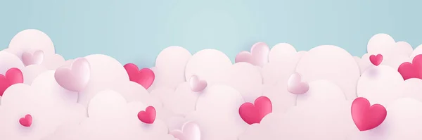Schöne Rosa Glänzende Liebesform Auf Wolken Hintergrund Valentinstag Konzept Design — Stockvektor