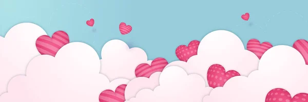Cartel Pancarta Del Día San Valentín Con Muchos Corazones Dulces — Vector de stock