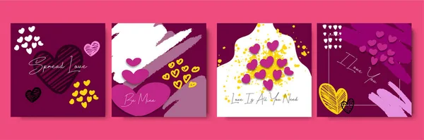 Glücklicher Valentinstag Grußkarte Hintergrundvorlage Trendige Abstrakte Quadratische Kunstvorlagen Geeignet Für — Stockvektor