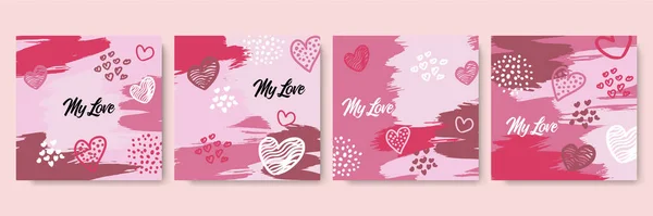 Cartes Saint Valentin Serties Cœurs Dessinés Main Doodles Croquis Vectoriels — Image vectorielle