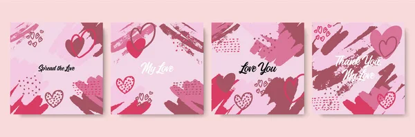 バレンタインデー用のベクトルカードセット 手書きのブラシのレタリングと黒 赤と白のポスターコレクション あなたのデザインのためのロマンチックなコレクション — ストックベクタ