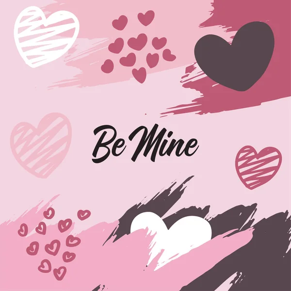 Sevgililer Günü tebrik kartları, arka planda el yazısıyla yazılmış tebrik mektupları ve desenli fırça darbeleri. Sevgililer Günün kutlu olsun, Sözlerini seviyorum, Aşk konsepti, Vektör illüstrasyonu