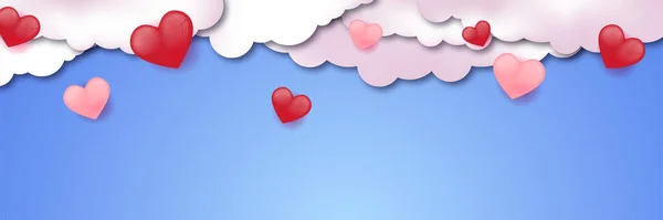 Alla Hjärtans Dag Bakgrund Med Hjärta Formade Ballonger Blå Banner — Stock vektor