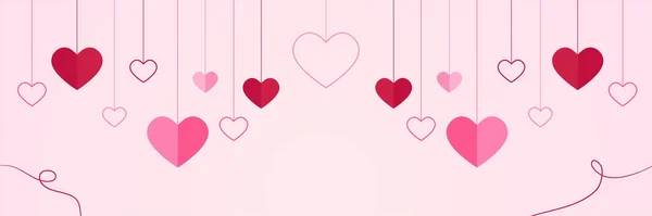 バレンタイン 母の日の挨拶招待グラフィックデザインのための白い背景に現実的な紙の心と連続ラインハート形の境界線 — ストックベクタ
