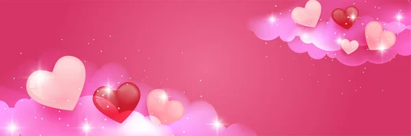 情人节概念海报背景模板 矢量图解 3D红色和粉色纸心与几何背景的框架 可爱的爱情销售横幅或贺卡 — 图库矢量图片