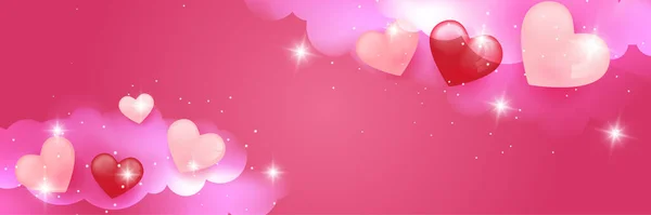 情人节概念海报背景模板 矢量图解 3D红色和粉色纸心与几何背景的框架 可爱的爱情销售横幅或贺卡 — 图库矢量图片