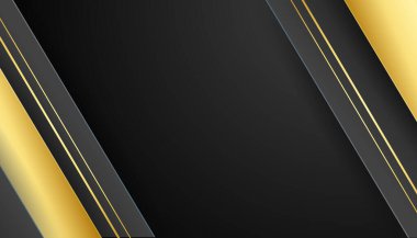 Siyah altın arka plan. Parlak çizgileri olan modern lüks siyah ve altın çerçeveli bir arka plan. İş ve şirket için uygun.
