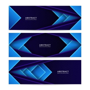 Modern 3D soyut gradyan lacivert pankart seti. İnternet, sosyal medya, afiş, kapak, el ilanı, kart, poster, duvar kağıdı, doku için mavi soyut teknoloji afiş şablonları
