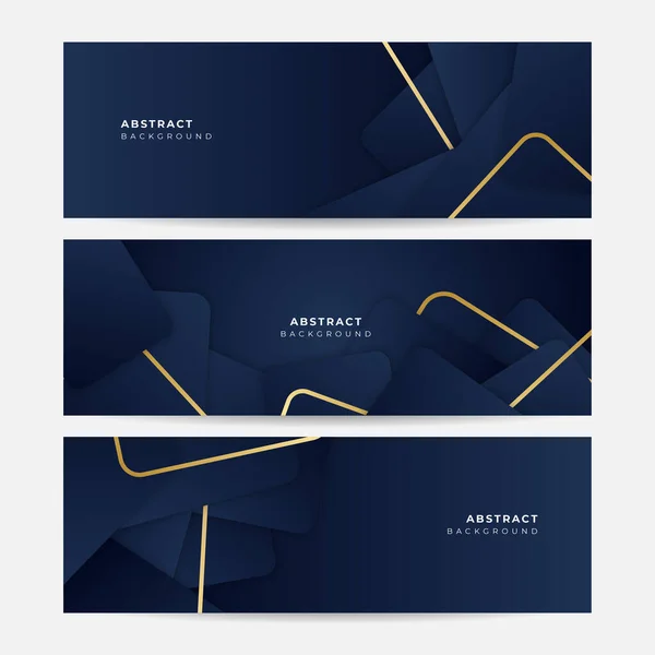 Sada Abstraktní Šablony Modré Geometrické Diagonální Pozadí Zlatou Čárou Luxusní — Stockový vektor
