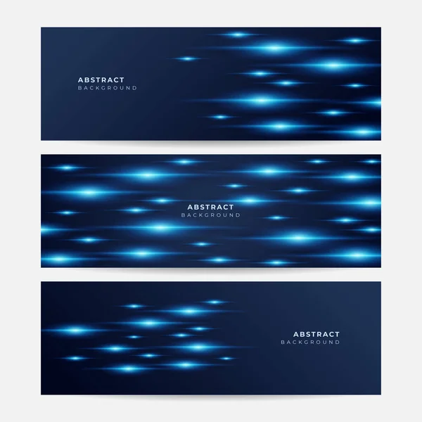 Set Fondo Banner Azul Con Puntos Brillantes Estilo Bokeh Moderno — Vector de stock