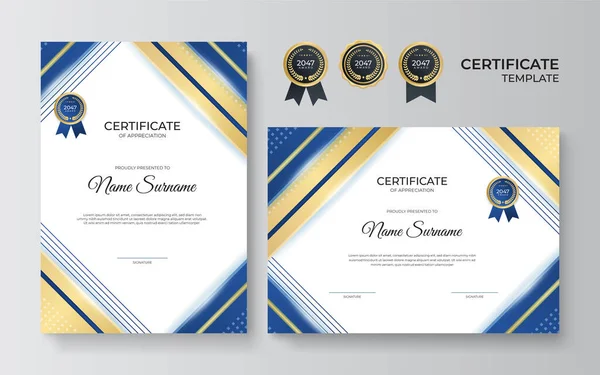 Moderno Elegante Azul Ouro Diploma Modelo Design Certificado Modelo Prêmio — Vetor de Stock