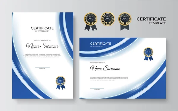 Diseño Moderno Elegante Plantilla Certificado Diploma Azul Oro Plantilla Premio — Vector de stock