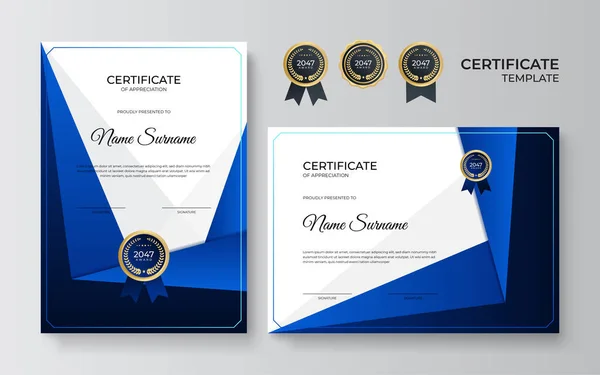 Diseño Moderno Elegante Plantilla Certificado Diploma Azul Oro Plantilla Borde — Vector de stock