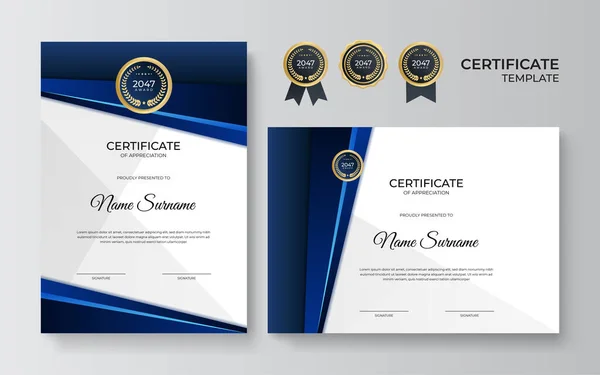 Diseño Moderno Elegante Plantilla Certificado Diploma Azul Oro Plantilla Borde — Archivo Imágenes Vectoriales