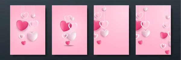 Valentine Day Concept Posters Set Vector Illustration Red Pink Paper — Stock Vector