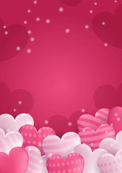 バレンタインデーのコンセプトポスター ベクトルイラスト 幾何学的な背景にフレームを持つ3次元の赤とピンクの紙の心 かわいい愛販売バナーやグリーティングカード — ストックベクタ