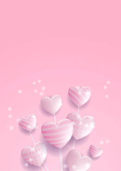 Valentijnsdag Concept Posters Vector Illustratie Rood Roze Papieren Hartjes Met — Stockvector