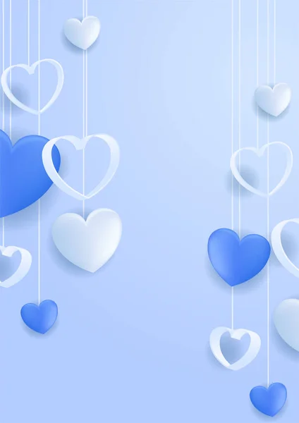 Szczęśliwych Walentynek Wakacyjne Tło Projektu Dużym Sercem Wykonane Niebieskiego Origami — Wektor stockowy