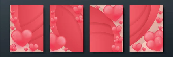 Carteles Verticales San Valentín Con Corazones Diseño Para Días Especiales — Vector de stock