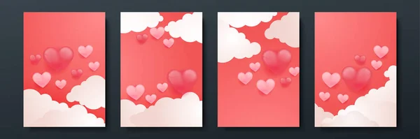 Valentines Banners Poster Vertical Com Corações Design Para Dias Especiais — Vetor de Stock