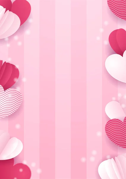 Плакаты День Святого Валентина Векторная Иллюстрация Красные Розовые Бумажные Сердца — стоковый вектор