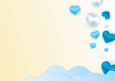 Sevgililer günü kalpli mavi afiş arkaplanı. Sevgililer Günü bayrağı. Yatay tatil geçmişi, başlıklar, posterler, kartlar, web sitesi. Vektör illüstrasyonu