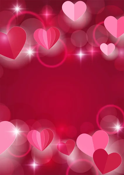 红红的 粉红的 白皙的心 与红色的背景隔离 色彩艳丽 矢量图解 情人节设计的剪纸装饰 — 图库矢量图片